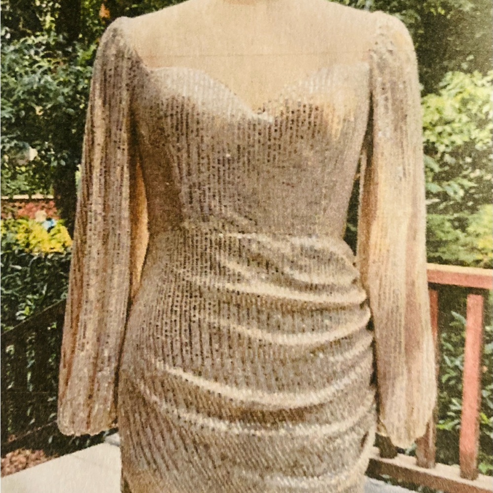 Gold Bodycon Mini Dress with Bishop Sleeves